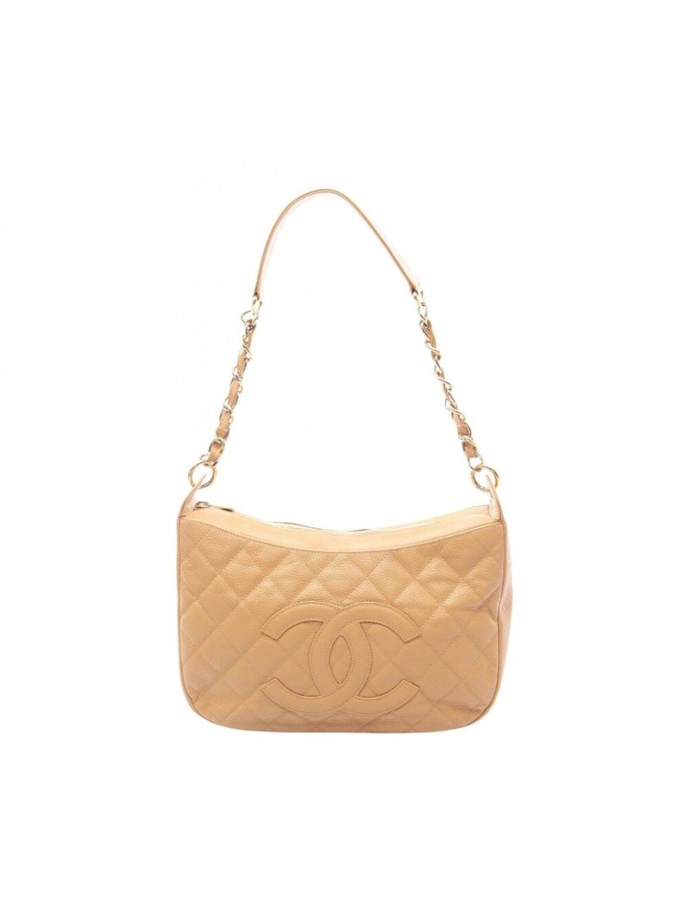 Chanel Shoulder Bag Quilted Beige Calf CC Logo